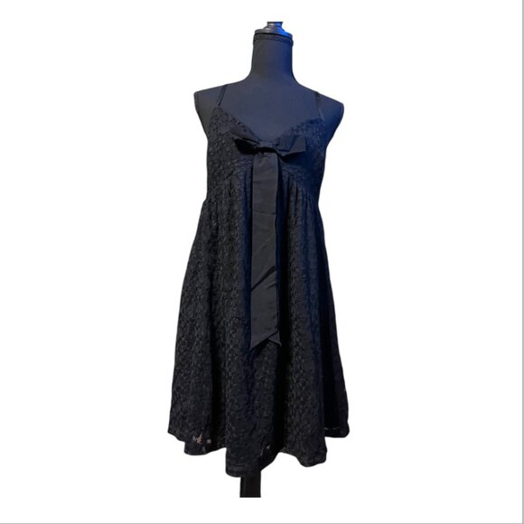 Mark + James Badgley Mischka Black Lace Babydoll Mini Dress With Bow - Picture 2 of 8